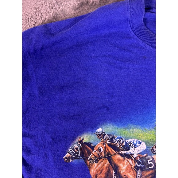 VTG Arlington Park Horse Racing Polo Graphic Tee Blue Hanes Heavyweight Large - Picture 4 of 8
